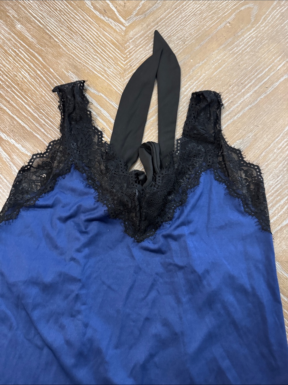 Women's Navy Blue Lace-Trim Slip Dress - Picture 2 of 3